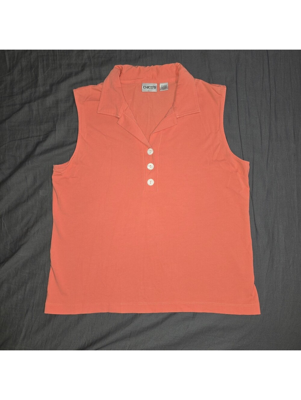 Chico's Women's Collared Tank Top 2 Orange Knit Stretch Sleeveless Large Button